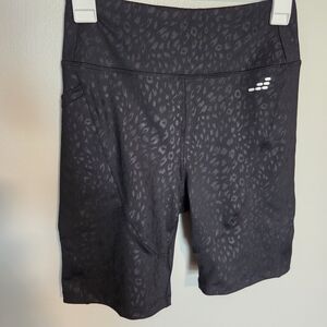 bcg Black Subtle Leopard-Print Bike Shorts with Side Pocket